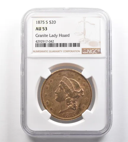1875-S $20 Liberty Head Gold Double Eagle Granite Lady Hoard AU53 NGC *4293