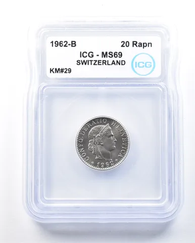 1962 B Switzerland 20 Rappen KM#29 MS69 ICG *8947
