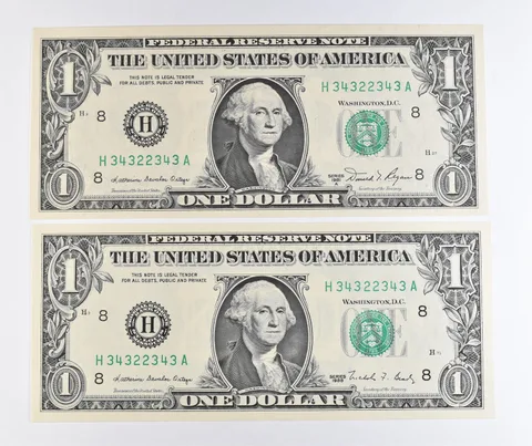 Lot (2) Matching Radar Numbers 1981 A/1988 $1 St Louis MO FRN *1707