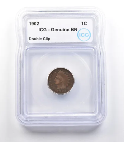 1902 Indian Head Cent Mint Error Double Clip Genuine BN ICG *2340