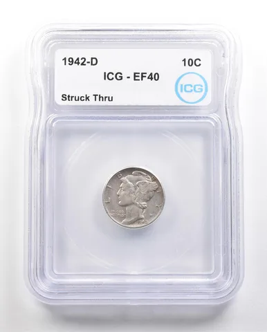 1942-D Mercury Dime Struck Thru EF40 ICG *6410