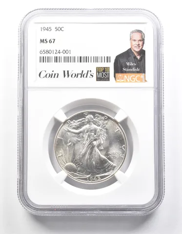 1945 Walking Liberty Half Dollar Miles Standish MS67 NGC a1395