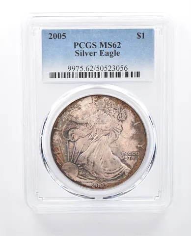 2005 American Silver Eagle MS62 PCGS Mottled Tone *8187