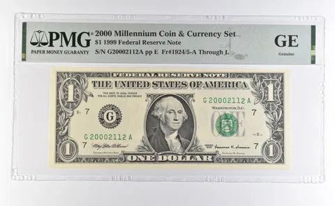 2000 Millennium Coin & Currency Set $1 1999 FRN Chicago IL Low Serial PMG *4605