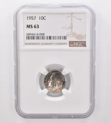 1957 Roosevelt Dime MS63 NGC Beautiful Tone *9883