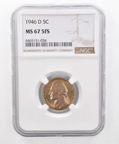 1946-D Jefferson Nickel MS67 5FS NGC Beautiful Tone *2697