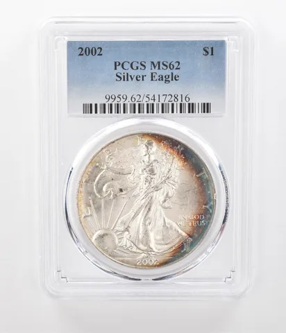 2002 American Silver Eagle MS62 PCGS Peripheral Tone *1230