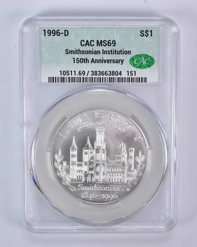 1996-D Smithsonian Commemorative Silver Dollar MS69 CAC CACg