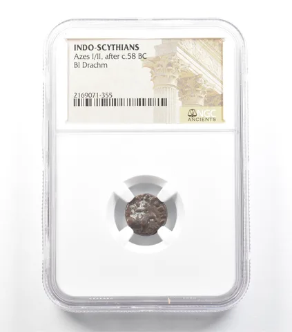 C. 58 BC Indo-Scythians Azes I/II BI Drachm NGC *5943