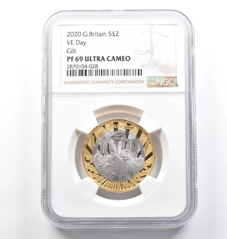 2020 Great Britain 2 Pounds Silver Gilt VE Day PF69 UCAM NGC *6633