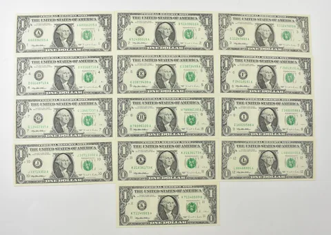 Lot (12) 1995 $1 FRN Complete District Set a7943