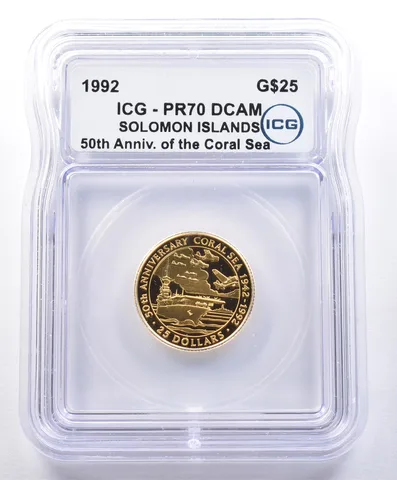 1992 Solomon Islands $25 Gold The Coral Sea PR70 DCAM ICG 1/4 Oz *4042