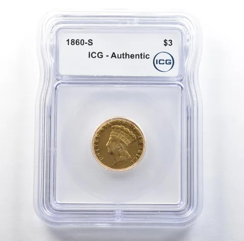 1860-S $3 Indian Princess Head Gold Three Dollars Authentic ICG *3051