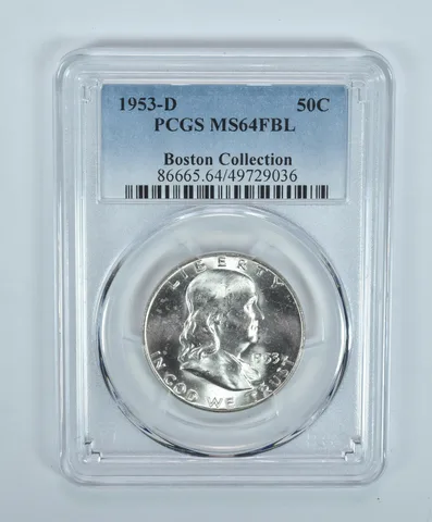1953-D Franklin Half Dollar Boston Collection MS64 FBL PCGS Blue Label