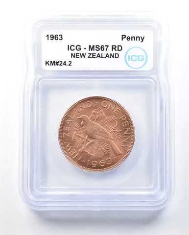 1963 New Zealand Penny KM#24.2 MS67 RD ICG *8945