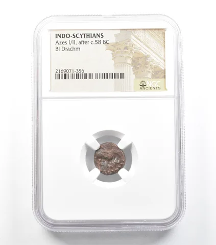 C. 58 BC Indo-Scythians Azes I/II BI Drachm NGC *5944