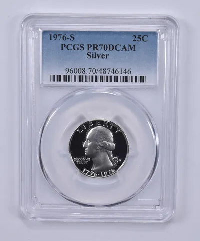 1976-S Washington Quarter Silver PR70 DCAM PCGS Blue Label