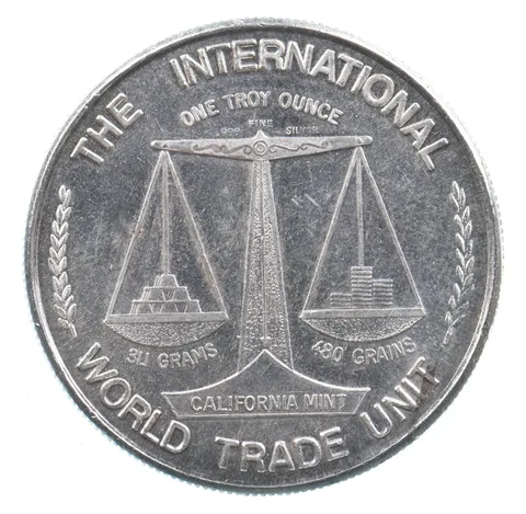 VINTAGE Art Bar/Round The Intl. World Trade Unit 1 Oz. .999 Silver 1 T Oz *168