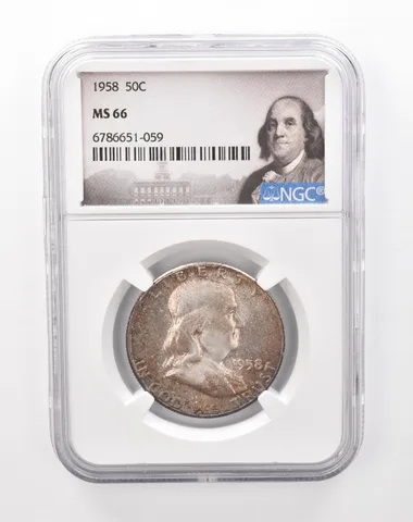1958 Franklin Half Dollar MS66 NGC Beautiful Tone *1259