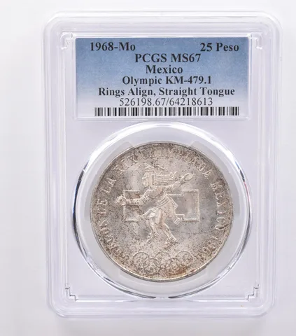 1968 Mo Mexico 25 Pesos Olympic KM-479.1 MS67 PCGS Nice Tone *8712
