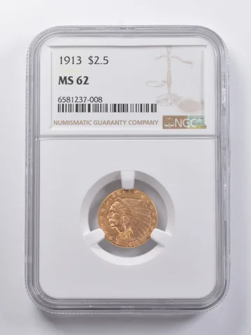 MS62 1913 $2.50 Indian Head Gold Quarter Eagle NGC a6858