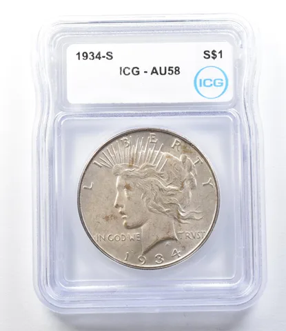 1934-S Peace Silver Dollar AU58 ICG *8851