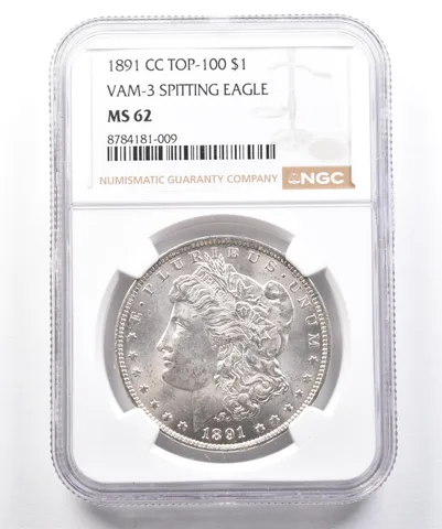 1891-CC Morgan Silver Dollar VAM-3 Spitting Eagle MS62 NGC *1761