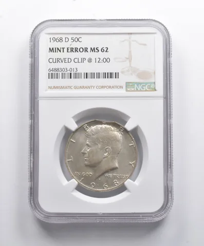 Mint Error MS62 1968-D Kennedy Half Dollar Curved Clip @ 12:00 NGC a8748
