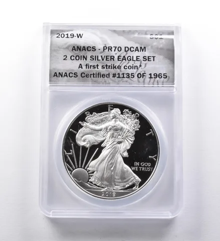 PR70 DCAM 2019-W American Silver Eagle 2 Coin Silver Eagle Set FS ANACS a3007