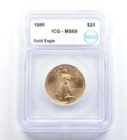 1988 $25 American Gold Eagle 1/2 Oz Gold MS69 ICG a1016