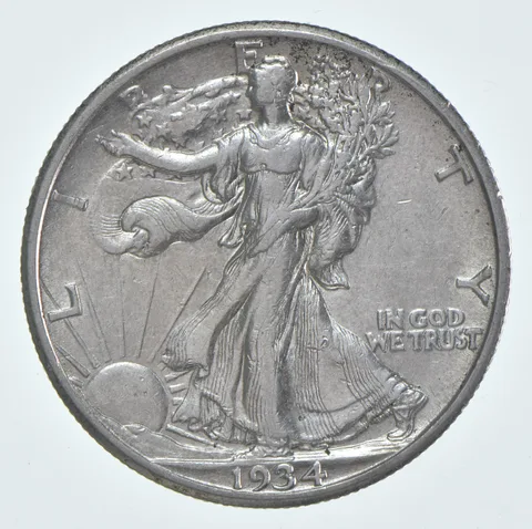 AU 1934-S Walking Liberty Half Dollar Almost Unc 90% Silver (1pc)