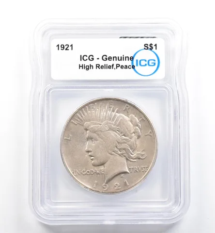 1921 Peace Silver Dollar High Relief Genuine ICG *9884