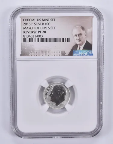 2015-P Roosevelt Dime 10c Silver March Of Dimes Set Reverse PF70 NGC Special Lbl
