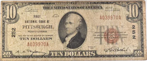 1929 $10 Pittsburgh PA National Currency Note Ch#252 *9620