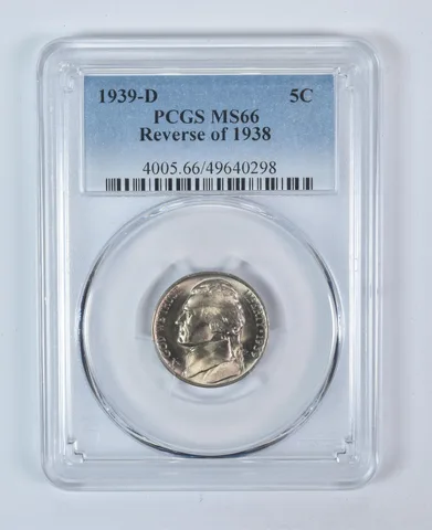 1939-D Jefferson Nickel Reverse Of 38 MS66 PCGS Blue Label