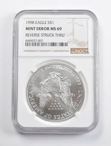 Mint Error MS69 1998 American Silver Eagle REV Struck Thru NGC a3459