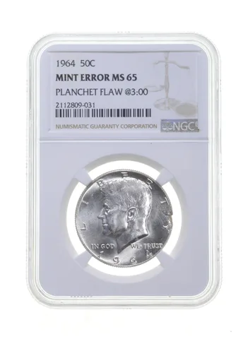 MS65 MINT ERROR 1964 Kennedy Half Dollar Planchet Flaw @3:00 - Graded NGC *4247