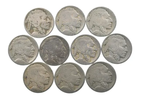 Lot 10 5c RAISED GROUND 1913 Buffalo Nickels First Year Issue! May be P/D/S *618
