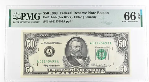 1969 $50 Boston MA US FRN Fr#2114-A 66 Gem Unc EPQ PMG *8501