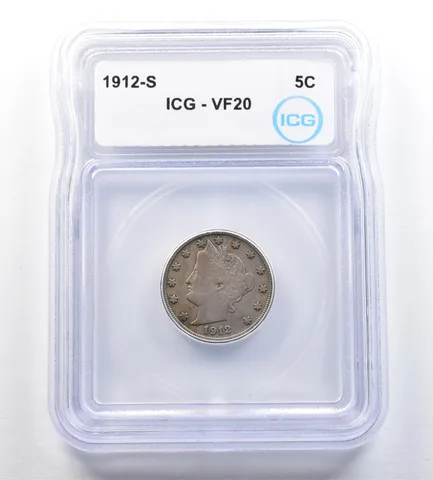 1912-S Liberty V Nickel VF20 ICG *7118
