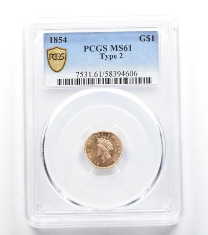 1854 $1 Indian Princess Head Gold Dollar Type 2 MS61 PCGS PQ *9640