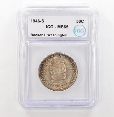 1946-S Booker T Washington Commemorative Half Dollar MS65 ICG Nice Tone a3904