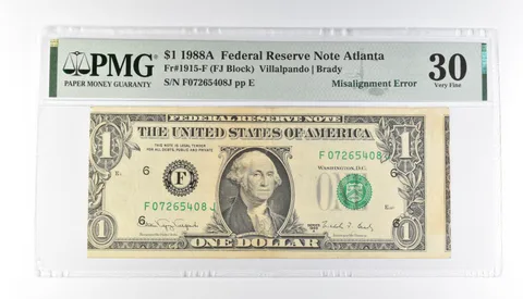 PMG 30 VF $1 1988A FRN Atlanta Fr#1915-F Misalignment Error a3181
