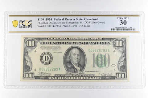 1934 $100 Cleveland OH FRN Fr#2152a-D Very Fine 30 PCGS *6898