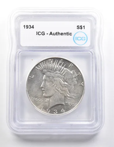 1934 Peace Silver Dollar Authentic ICG *3695
