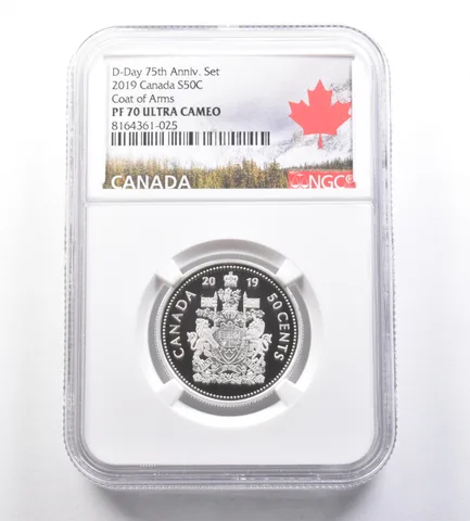2019 Canada 50 Cents Silver D-Day 75th Set Coat Of Arms PF70 NGC a7131
