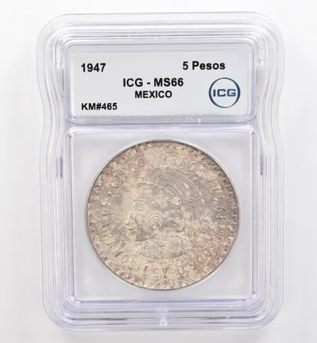 1947 Mo Mexico 5 Pesos KM#465 MS66 ICG Beautiful Tone *9493