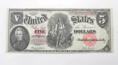 1907 $5.00 Washington, D.C. - WoodChopper - United States Large Note a9623