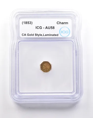 (1853) California Gold Style Charm Laminated AU58 ICG *5152