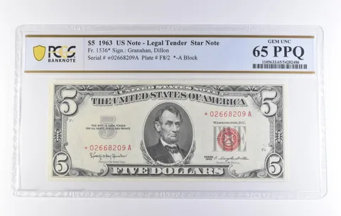 1963 $5 Legal Tender Star Note Fr#1536* Gem Unc 65 PPQ PCGS *8327